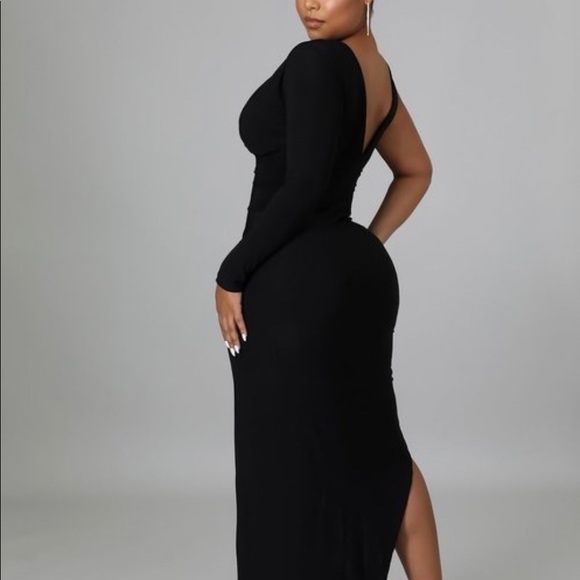 NEW TRENDY BLACK ONE SHOULDER FITTED MAXI DRESS - Picture 6 of 9